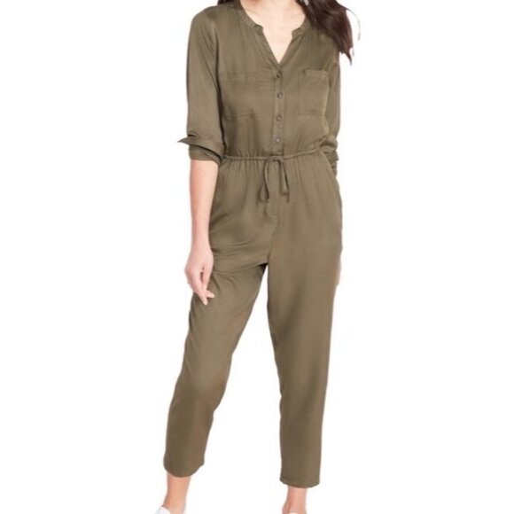 Old Navy Long Sleeve Utility Jumpsuit Waist Defining Frosted Olive  XL - Picture 1 of 11